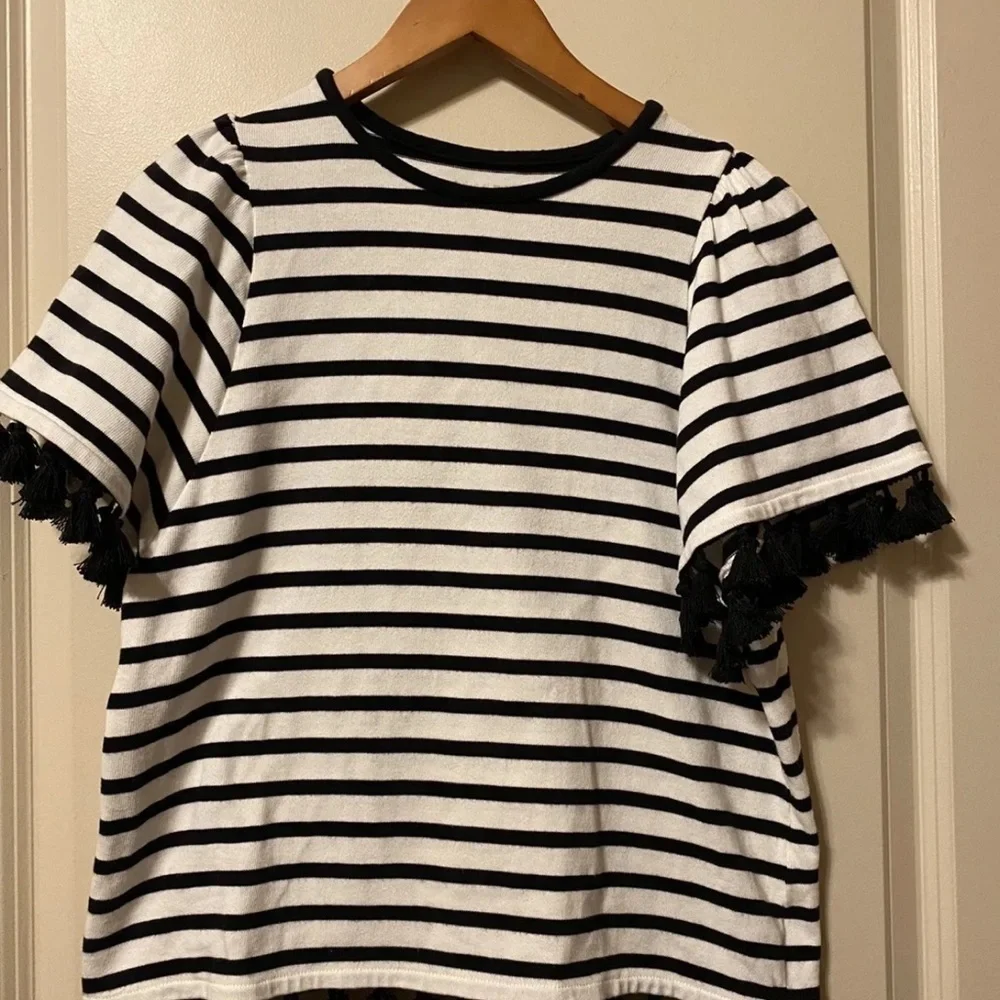 Brooke Street by Kate Spade Striped Flutter Tassel Shirt